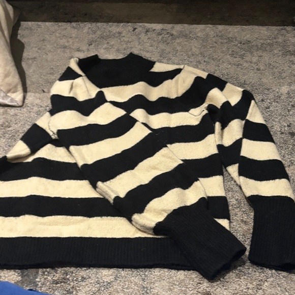 Striped Black and Cream Turtleneck Sweater - Picture 1 of 2